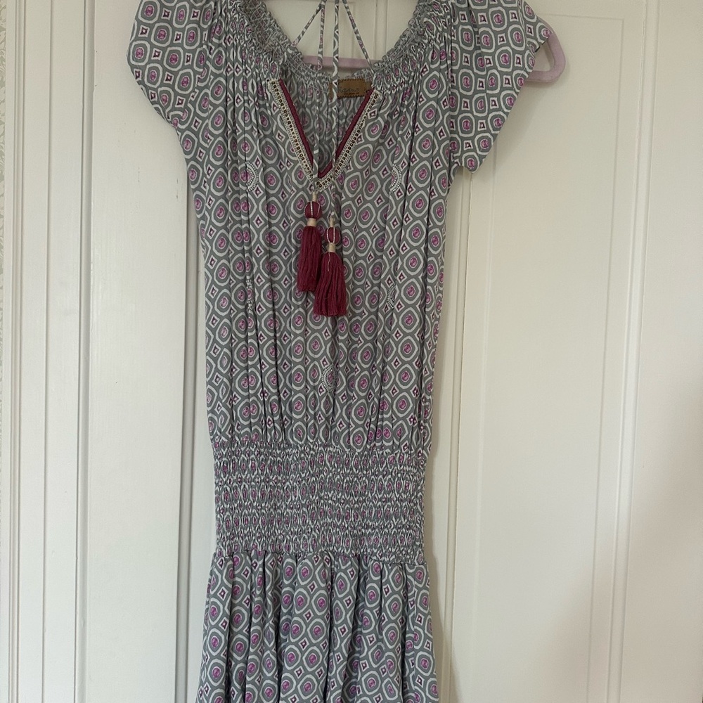 Skemo Purple/White Smocked Mini Dress (Fits XS-L)